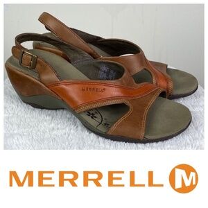 Merrell Primrose Wedge Sandals Womens 6 Leather Brown Slingback